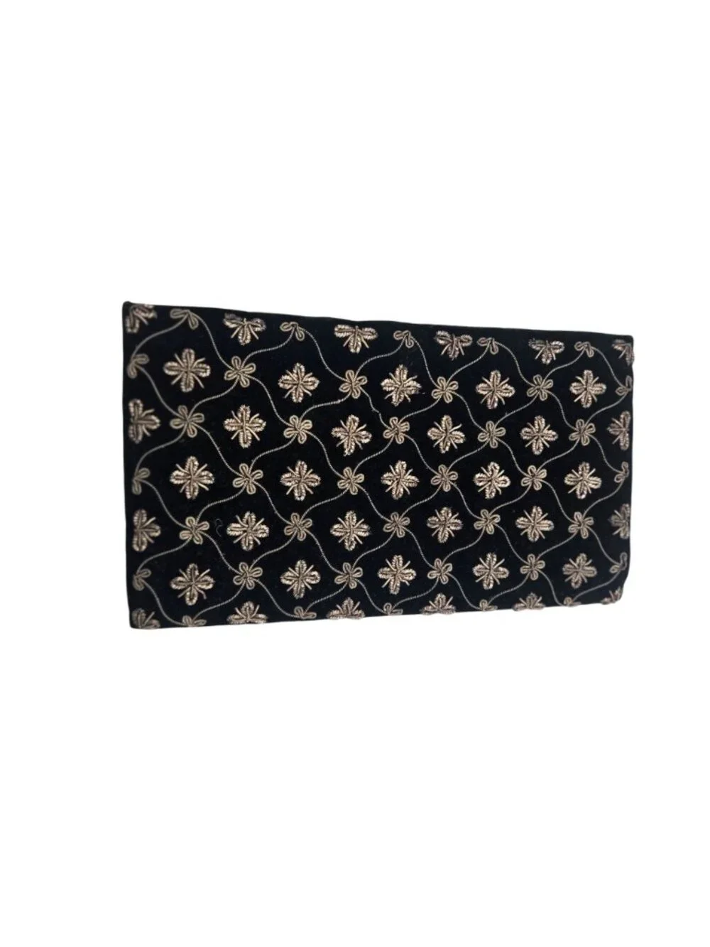 Vintage Black & Gold Embroidered Clutch Bag By Ivory Palace With Snap Closure
